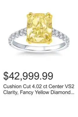 Costco Cushion cut 4.02 ct center vs2 clarity, fancy yellow diamond platinum wedding ring offer