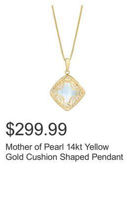Costco Mother of pearl 14kt yellow gold cushion shaped pendant offer