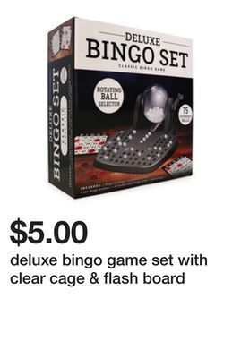 Five Below Deluxe bingo game set with clear cage & flash board offer