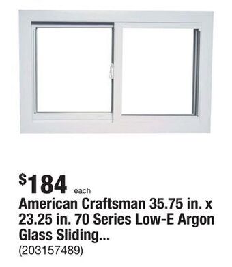 The Home Depot American craftsman 35.75 in. x 23.25 in. 70 series low-e argon glass sliding white vinyl replacement window, screen incl offer