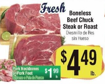 Big Saver Foods Boneless Beef Chuck Steak or Roast offer