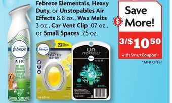 Family Dollar Febreze elementals, heavy duty, or unstopables air effects 8.8 oz., wax melts 3 oz., car vent clip. 07 oz., or small spaces. offer