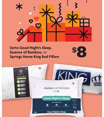 Family Dollar Serta good night's sleep, essence of bamboo, or springs home king bed pillow offer