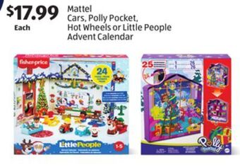 Aldi Mattel cars, polly pocket, hot wheels or little people advent calendar offer