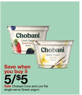 Target Chobani core and low fat single-serve greek yogurt offer