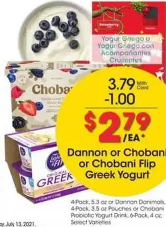 Fry's Dannon or Choban or Chobani Flip Greek Yogurt offer