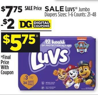 Dollar General Luvs® jumbo diapers offer