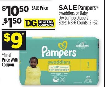 Dollar General Pampers® swaddlers or baby dry jumbo diapers offer