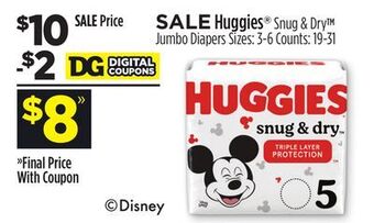 Dollar General Huggies® snug & dry jumbo diapers offer