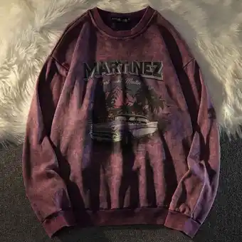 AliExpress American retro street vintage tie dye sweater women early autumn loose ins european and american style hiphop high street coa offer