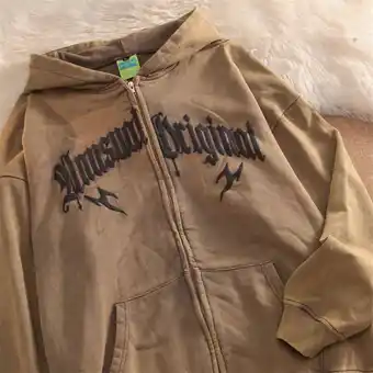 AliExpress Original letter print hooded sweater women autumn and winter student loose cardigan couple jacket zip up hoodie k pop cloth offer