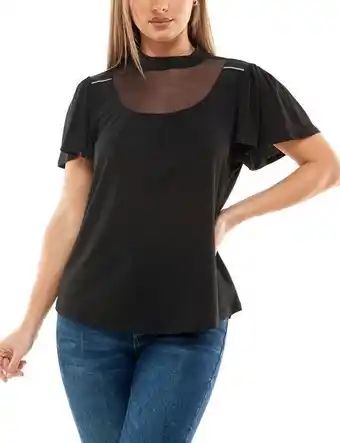 Stein Mart Adrienne vittadini flutter sleeve mock neck top with mesh offer