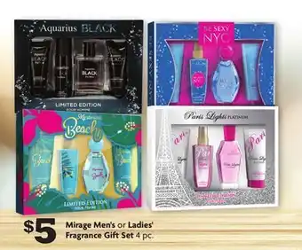 Family Dollar Mirage men's or ladies' fragrance gift set offer