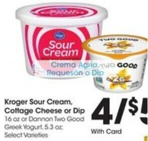 Fry's Kroger Sour Cream, Cottage Cheese or Dip offer