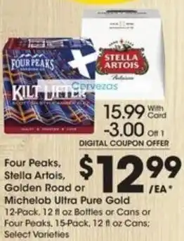 Fry's Four Peaks,Stella Artois,Golden Road or Michelob Ultra Pure Gold offer