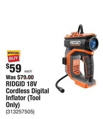 The Home Depot Ridgid 18v cordless digital inflator (tool only) offer