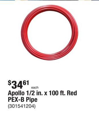 The Home Depot Apollo 1/2 in. x 100 ft. red pex-b pipe offer