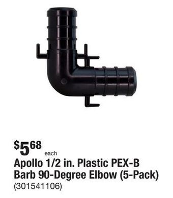 The Home Depot Apollo 1/2 in. plastic pex-b barb 90-degree elbow (5-pack) offer