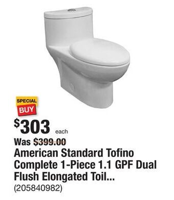 The Home Depot American standard tofino complete 1-piece 1.1 gpf dual flush elongated toilet in white with slow close seat offer