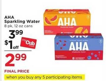 Cub Foods Aha sparkling water offer