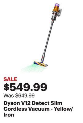 Best Buy Dyson v12 detect slim cordless vacuum - yellow/iron offer
