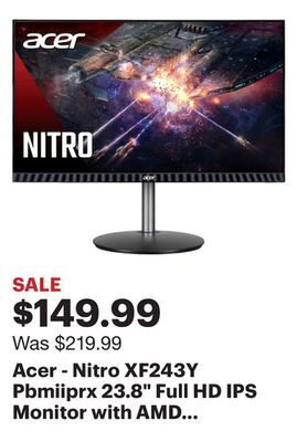 Best Buy Acer - nitro xf243y pbmiiprx 23.8" full hd ips monitor with amd radeon freesync- 165hz (2 x hdmi 2.0 ports & 1 x display port offer