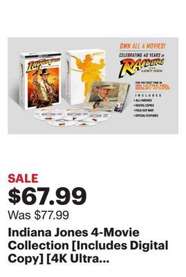 Best Buy Indiana jones 4-movie collection [includes digital copy] [4k ultra hd blu-ray] offer