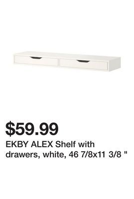 Ikea Ekby alex shelf with drawers, white, 46 7/8x11 3/8 " offer