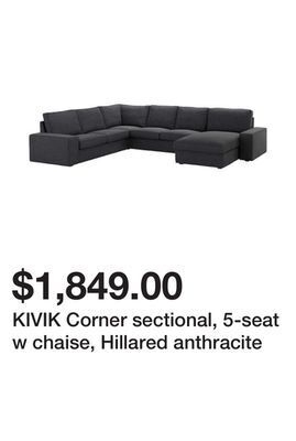 Ikea Kivik corner sectional, 5-seat w chaise, hillared anthracite offer
