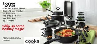 JC Penney Cooks 30-pc. nonstick cookware set offer