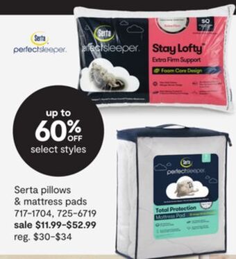 JC Penney Serta pillows & mattress pads offer
