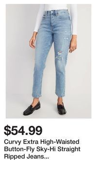 Old Navy Curvy extra high-waisted button-fly sky-hi straight ripped jeans for women offer