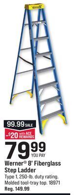 Ace Hardware Werner® 8' fiberglass step ladder offer