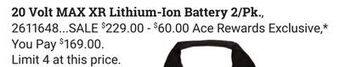 Ace Hardware 20 volt max xr lithium-ion battery offer