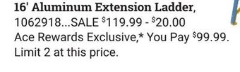 Ace Hardware Werner® 16' aluminum extension ladder offer