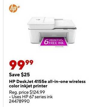 Staples Hp deskjet 4155e all-in-one wireless color inkjet printer offer