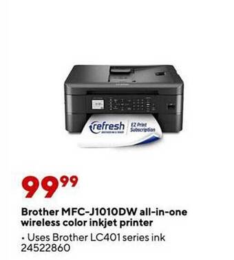 Staples Brother mfc-j1010dw all-in-one wireless color inkjet printer offer
