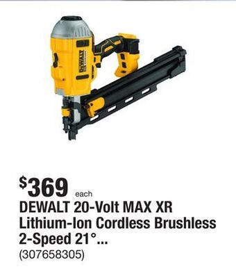 The Home Depot Dewalt 20-volt max xr lithium-ion cordless brushless 2-speed 21° plastic collated framing nailer (tool only) offer