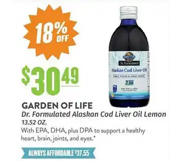 Natural Grocers Garden of life dr. formulated alaskan cod liver oil lemon offer