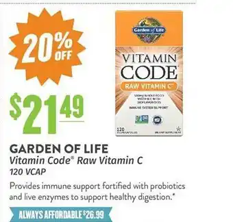 Natural Grocers Garden of life vitamin code raw vitamin c offer