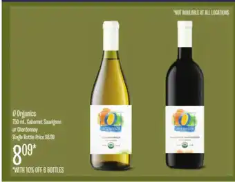 Jewel-Osco O organics cabernet sauvignon or chardonnay single bottle offer