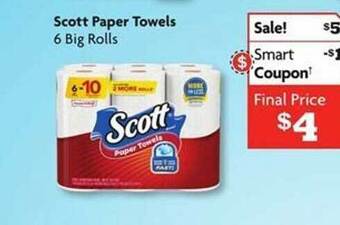 Family Dollar Scott paper towels 6 big rolls offer