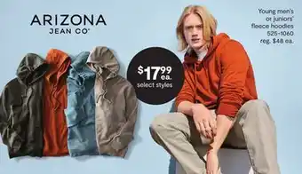 JC Penney Young men's or juniors' fleece hoodies offer