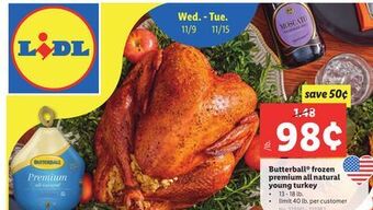 Lidl Butterball® frozen premium all natural young turkey offer
