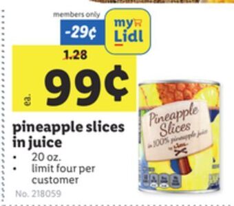 Lidl Pineapple slices in juice offer