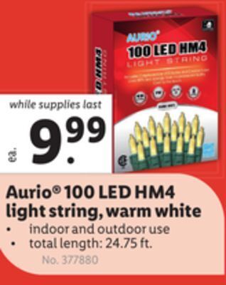 Lidl Aurio® 100 led hm4 light string, warm white offer
