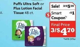 Family Dollar Puffs ultra soft or plus lotion facial tissue offer