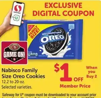 Safeway Nabisco Family Size Oreo Cookies 12.2 to 20-oz. offer