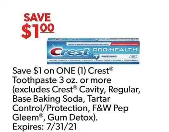 Commissary Crest Toothpaste 3 Oz. Or More offer