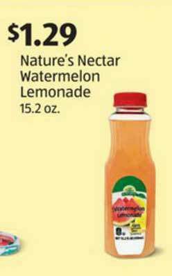 Aldi Nature's Nectar Watermelon Lemonade 15.2 Oz. offer